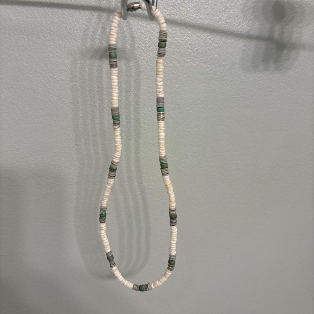 Handmade Beaded Necklace in Green and Cream
